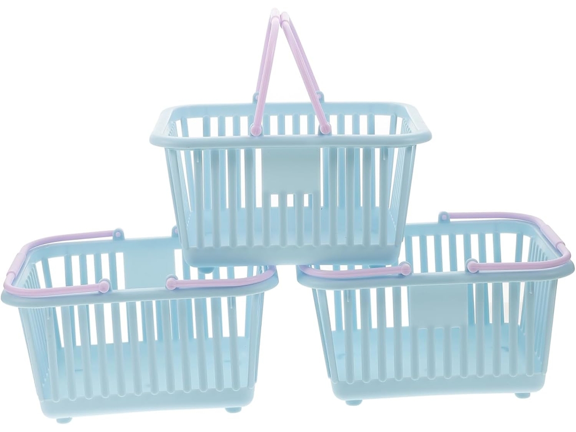 Conjunto de 3 Cestos Plásticos Pequenos com Alças Topbathy, Azul Celeste, Ideais para Guardar Brinquedos e Out