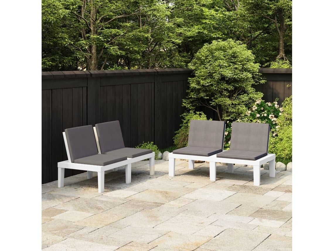 Vidaxl Bancos De Jardim Com Almofadões 2 Pcs Plástico Branco