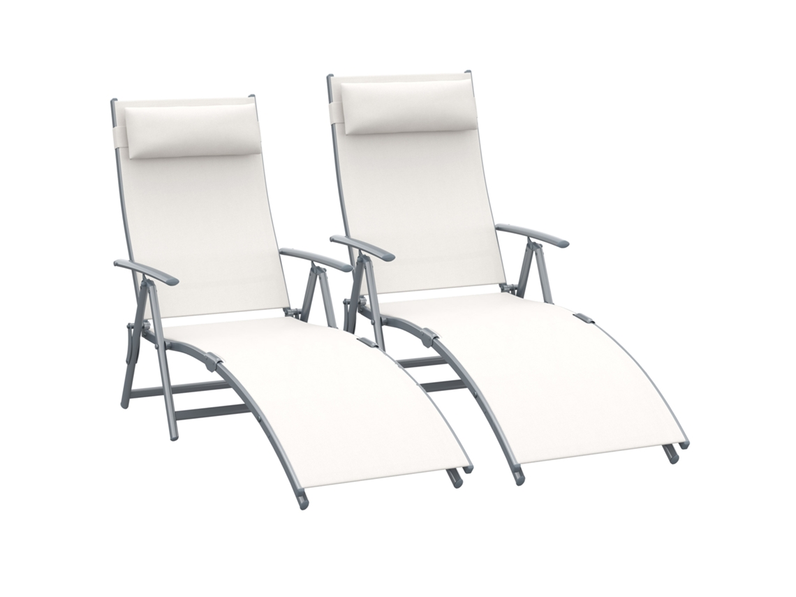 Conjunto de 2 Espreguiçadeiras Metal e Textilene Cor Bege 137x63,5x100,5cm Outsunny
