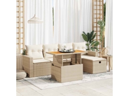Vidaxl 6 Pcs Conjunto Sofás Jardim Com Almofadões Vime Pe/acácia Bege