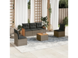 Vidaxl 6 Pcs Conjunto Sofás De Jardim Com Almofadões Vime Cinzento