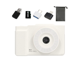 Câmera Hd 6400w, Presente Para O Dia Das Crianças, Branca (tela Articulada) + Cartão De Memória De 64 Gb + Leitor De Cartão + 2 Adaptadores + Bolsa