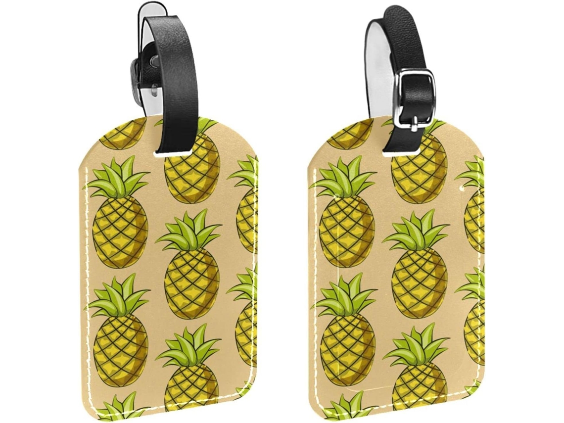 Conjunto De 2 Etiquetas Bagagem Em Couro Sintético Amarelo Com Estampa Abacaxi