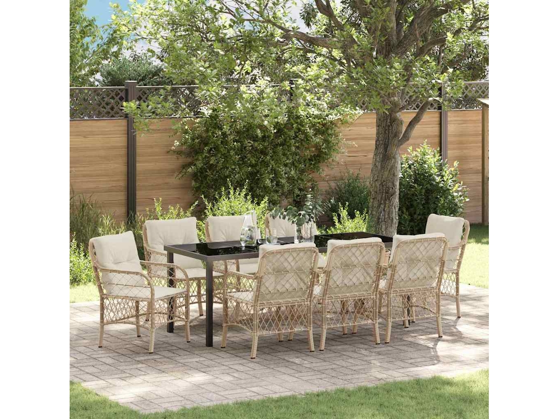 Vidaxl Conjunto De Jantar Para Jardim 9 Unid. Bege Vime Pe