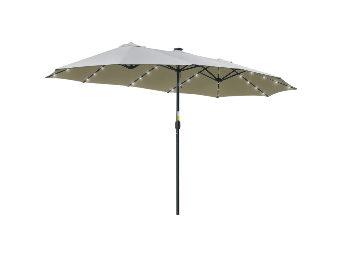 Guarda-sol duplo 4,5 m com 48 luzes LED e manivela, cinza claro BTFORUS