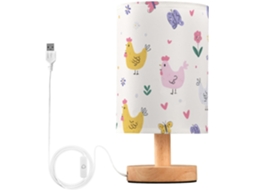 Abajur De Cabeceira Mnsruu Com Estampa Galinha E Flores, Fundo Branco, Led, Luminária De Mesa, Abajur Pequeno Com Cúpula