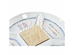 Bandeja De Aperitivos Dkd Home Decor Natural Azul Bambu Grés (23,5 X 23,5 X 7 Cm)