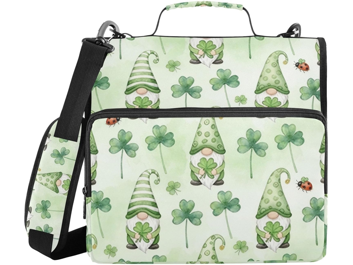 Pasta Clover Gnome Com 3 Argolas, Zíper Reforçado E Alça, Portfólio Com Vários Bolsos O Ensino Médio