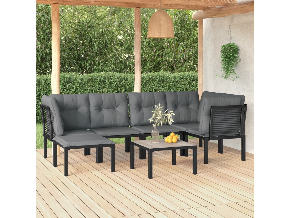 Vidaxl 7 Pcs Conjunto Lounge De Jardim Vime Pe Preto E Cinzento