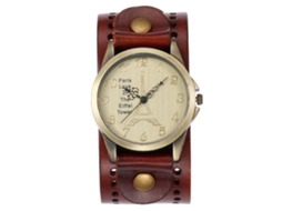 Reloj De Cuarzo Con Dial Torre Eiffel Retro En Cuero Pu Redondo Para Hombres Y Mujeres (café Claro)