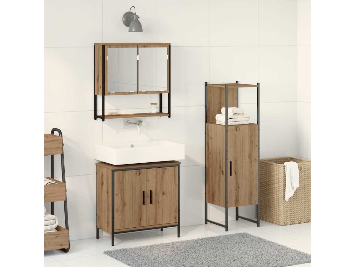 Vidaxl Conjunto De Móveis Para Banheiro 3 Unid. Castanho