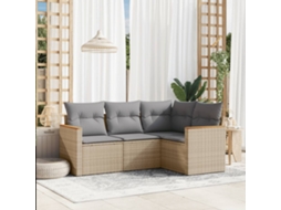 Conjunto de sofá de jardim de 4 peças com almofadas Vime Pe Bege Lovely Home