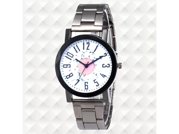 Relógio de quartzo com pulseira de aço, mostrador colorido com bolinhas, ideal para casais e uso casual (rosa)