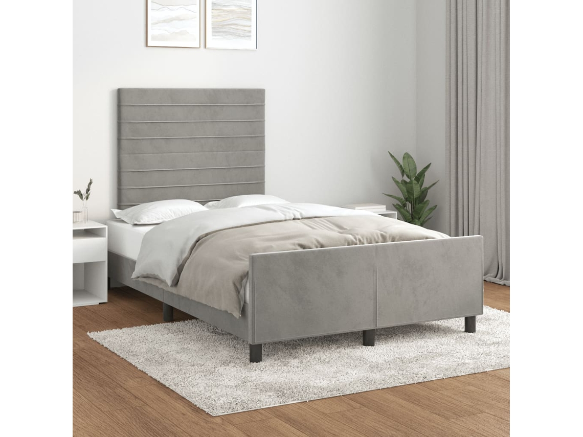 Estrutura De Cama Sem Colchão Cinza Claro Veludo