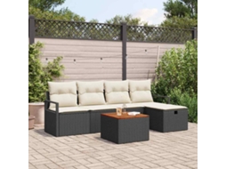 Vidaxl Conjunto De Sofá De Jardim Com Almofada 6 Pcs Preto Vime Pe
