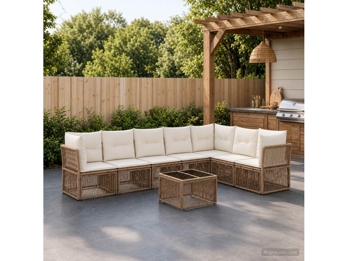 Vidaxl Conjunto De Sofá De Jardim 8 Unid. Bege Vime Pe