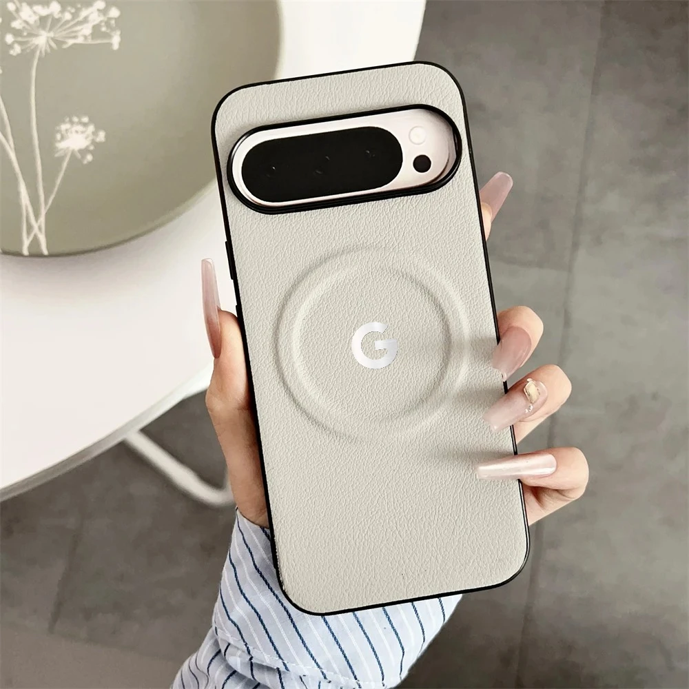 (cinza, Google Pixel 9 Pro) Capa Ultrafina De Couro Para Celular Com Sistema De Absorção De Impacto Magnético Magsafe.
