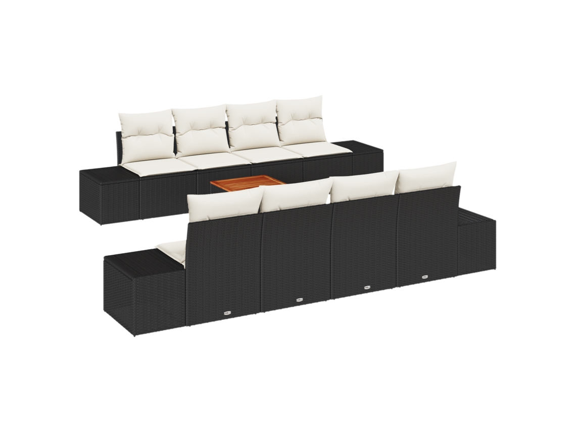 Conjunto 9 Conjunto De Sofá De Jardim Vidaxl Preto Vime Pe (55 X 55 X 37 Cm)