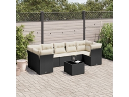 Vidaxl 8 Pcs Conjunto Sofás De Jardim Com Almofadões Vime Pe Preto