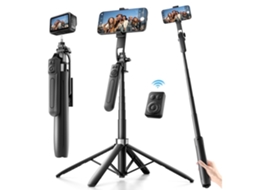Tripé Para Celular De 71 Polegadas Com Bastão De Selfie, Controle Remoto E Rotação De 360° Para Iphone E Android (preto)