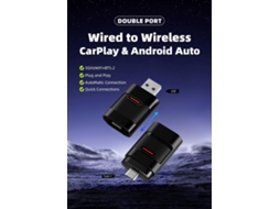 Novo Adaptador 2 Em 1 Carplay E Android Auto 2025 Liberdade Sem Fios, Porta Dupla Usb E Tipo C, Bluetooth 5.2, Wi Fi 5 Ghz, Conexão Estável Brilvibera