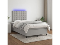 Vidaxl Cama Box Spring C/ Colchão E Led 120x200 Cm Tecido Cinza-claro