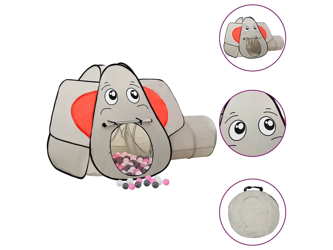 Vidaxl Tenda De Brincar Elefante Com 250 Bolas 174x86x101 Cm Cinzento