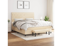 Cama Com Molas/colchão 180x200 Cm Tecido Cor Creme
