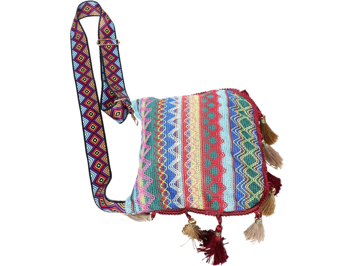 Bolsa Transversal Feminina Com Franjas, Ampla Capacidade, Alça De Ombro Ajustável, Bolsa De Lona Étnica