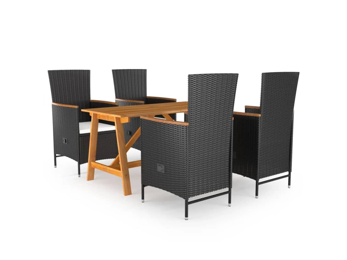 Vidaxl 5 Pcs Conjunto De Jantar Para Jardim Preto