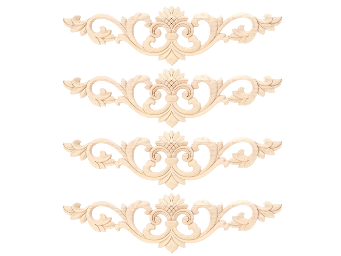 Candeeiro de Parede Gravado Madeira Decoração Móveis Jardim 30x8cm 4 Peças
