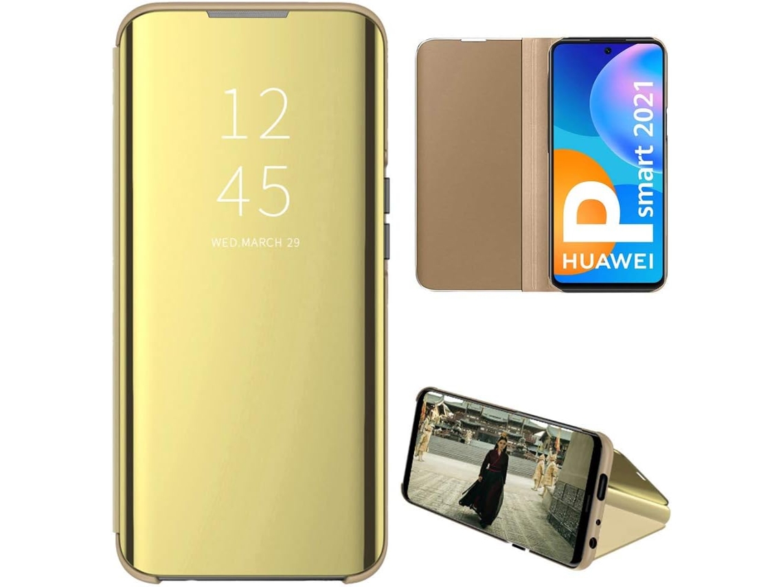 Estojo Plutônio Translúcido Vista Espelho Pé para Huawei P Smart 2021 HONGWE. Pele Transparente