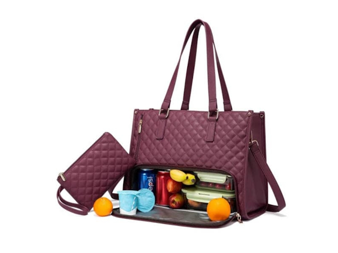Bolsa 2 Em 1 Para Almoço E Notebook - 15,6 Polegadas, Térmica, À Prova De Vazamentos, Cor Vinho.