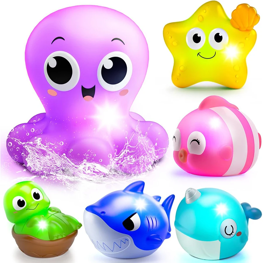 Conjunto De 6 Peças Com Brinquedos De Banho Luminosos Em Formato De Dinossauro, Ideais Para Banheiras E Chuveiros.