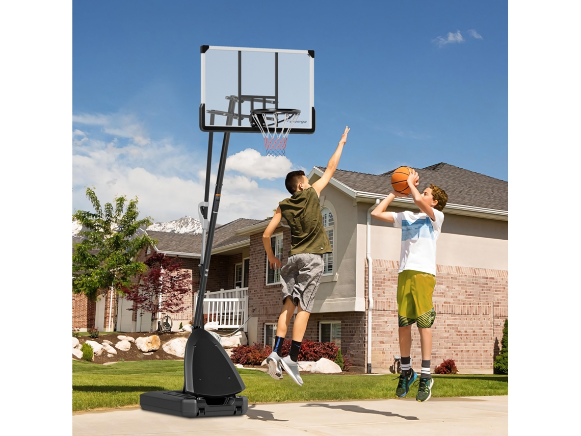 Cesto de Basquete Externo com Altura Regulável em 16 Níveis , Base Recarregável e Rodas Integradas Cor Preta (150 a 305 Cm)