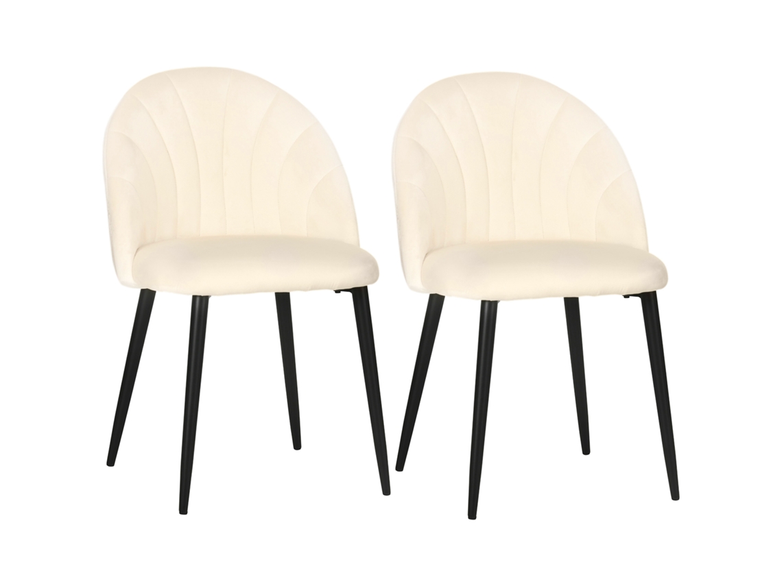 Conjunto 2 Cadeiras De Jantar Modernas Com Encosto Concha E Pés Em Metal, Em Veludo Acolchoado, Bege