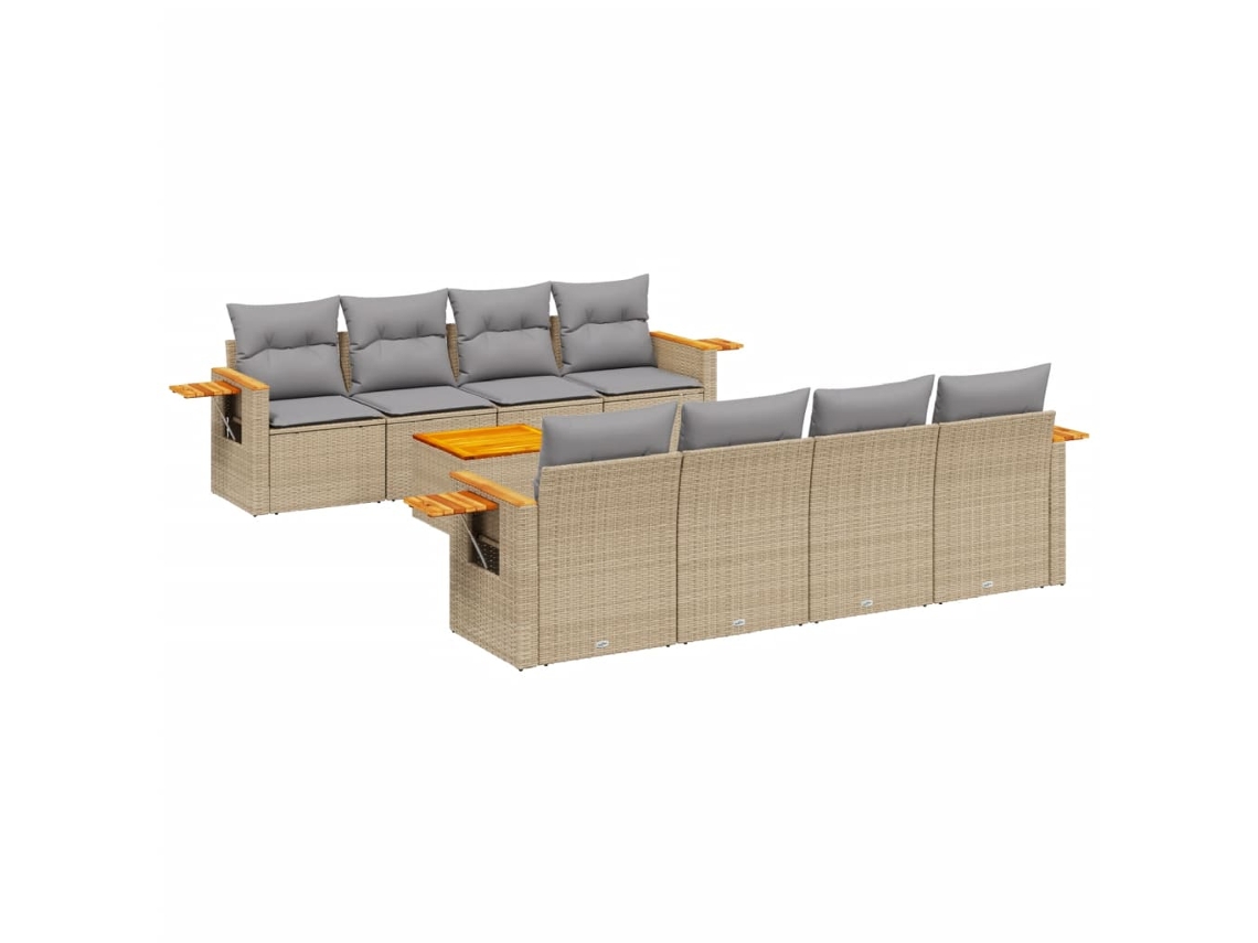Conjunto de 9 Sofás para Jardim com Almofadões Vime Pe Bege MAISON EXCLUSIVE (90x200 cm)