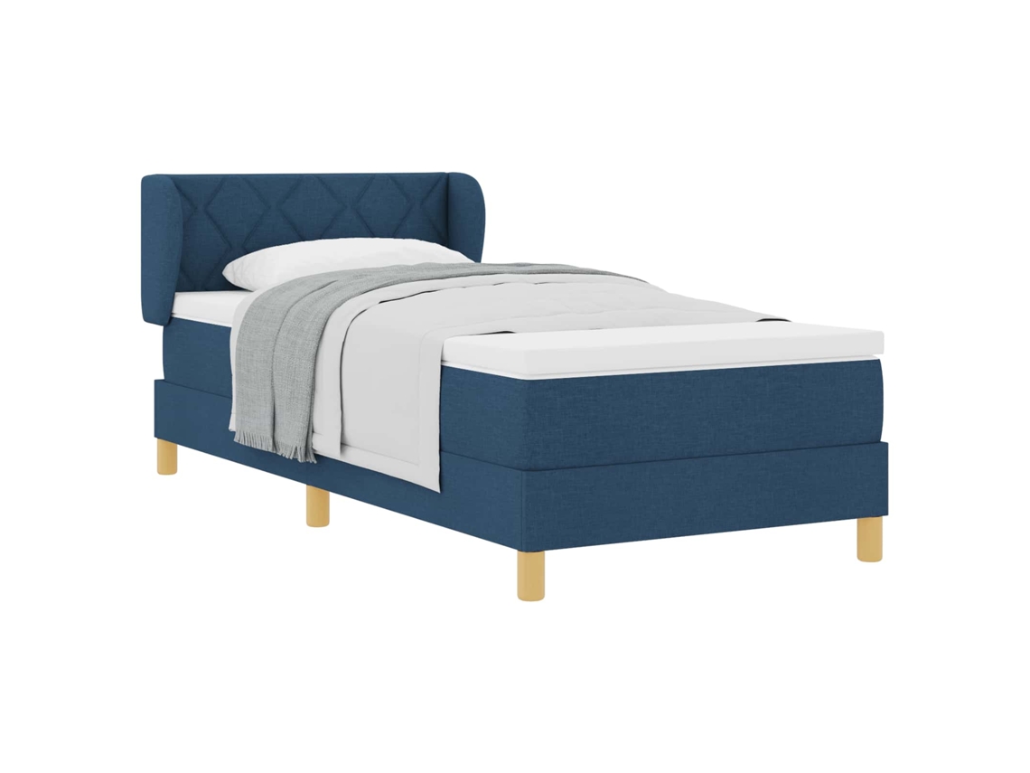 Cama De Solteiro | Camas Para Quarto | Cama Box Com Colchão Com Cabeceira Azul 90 X 200 Cm Tecido
