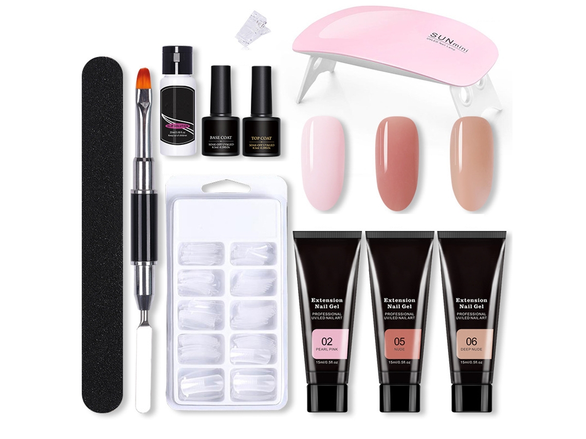 Kit De Gel Para Uñas Com Gel Construtor, Moldes De Extensão, Lâmpada Uv E Lixa Para Manicuristas Iniciantes