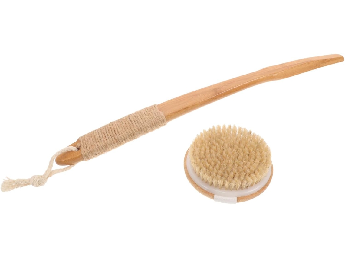 Escova De Banho Bestyash, Cabo Longo De Bambu, Cabeça Removível, Fácil De Segurar E Durável, Acessório Prático Para