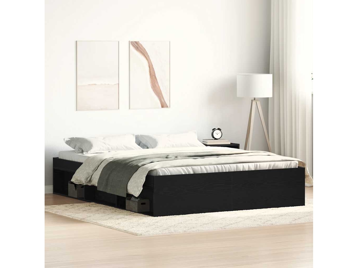 Vidaxl Estrutura De Cama Sem Colchão, Carvalho Preto, 160x200 Cm, Madeira Engenheirada