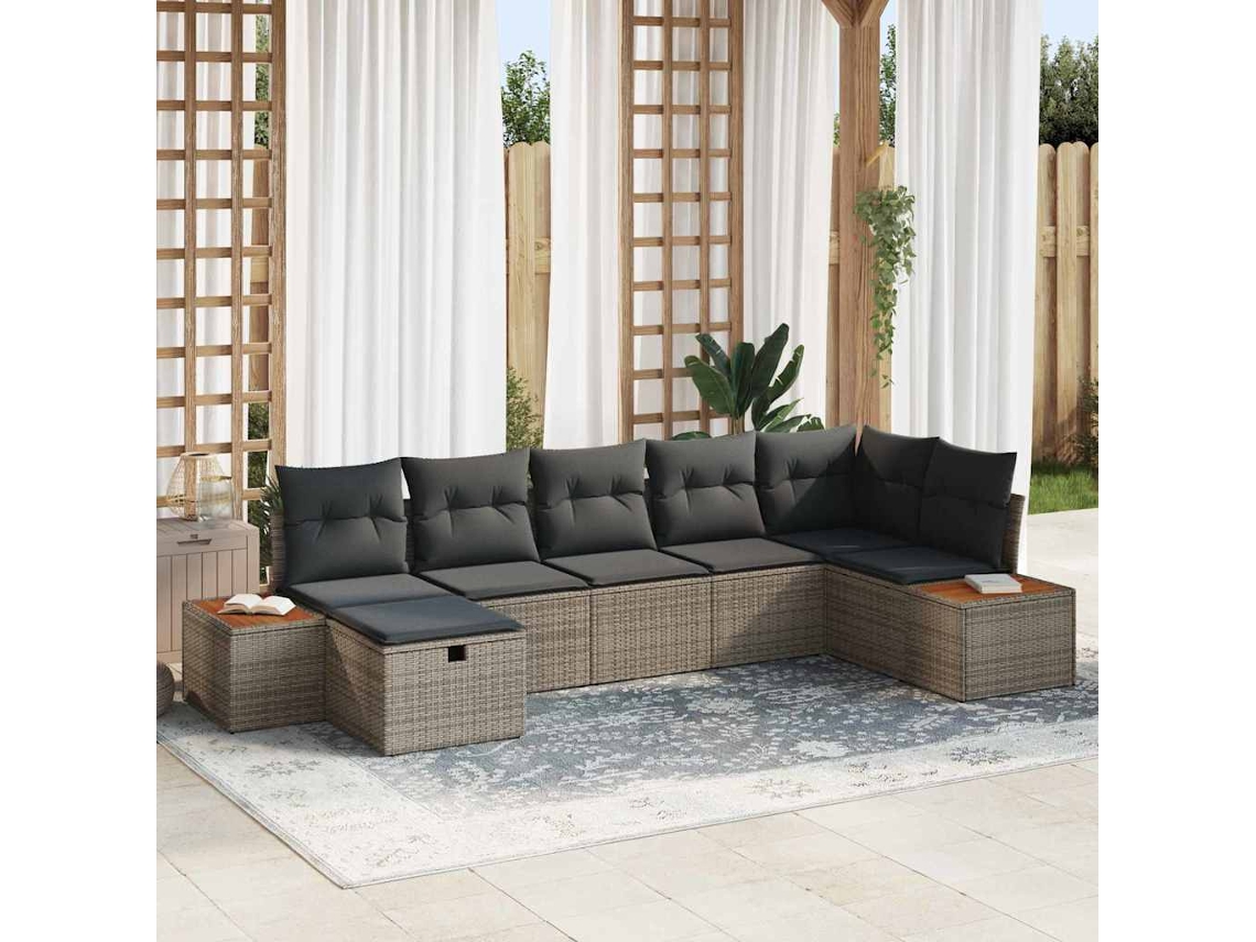 Vidaxl Conjunto De Sofá De Jardim 7 Pcs Cinzeto Rattan Sintético