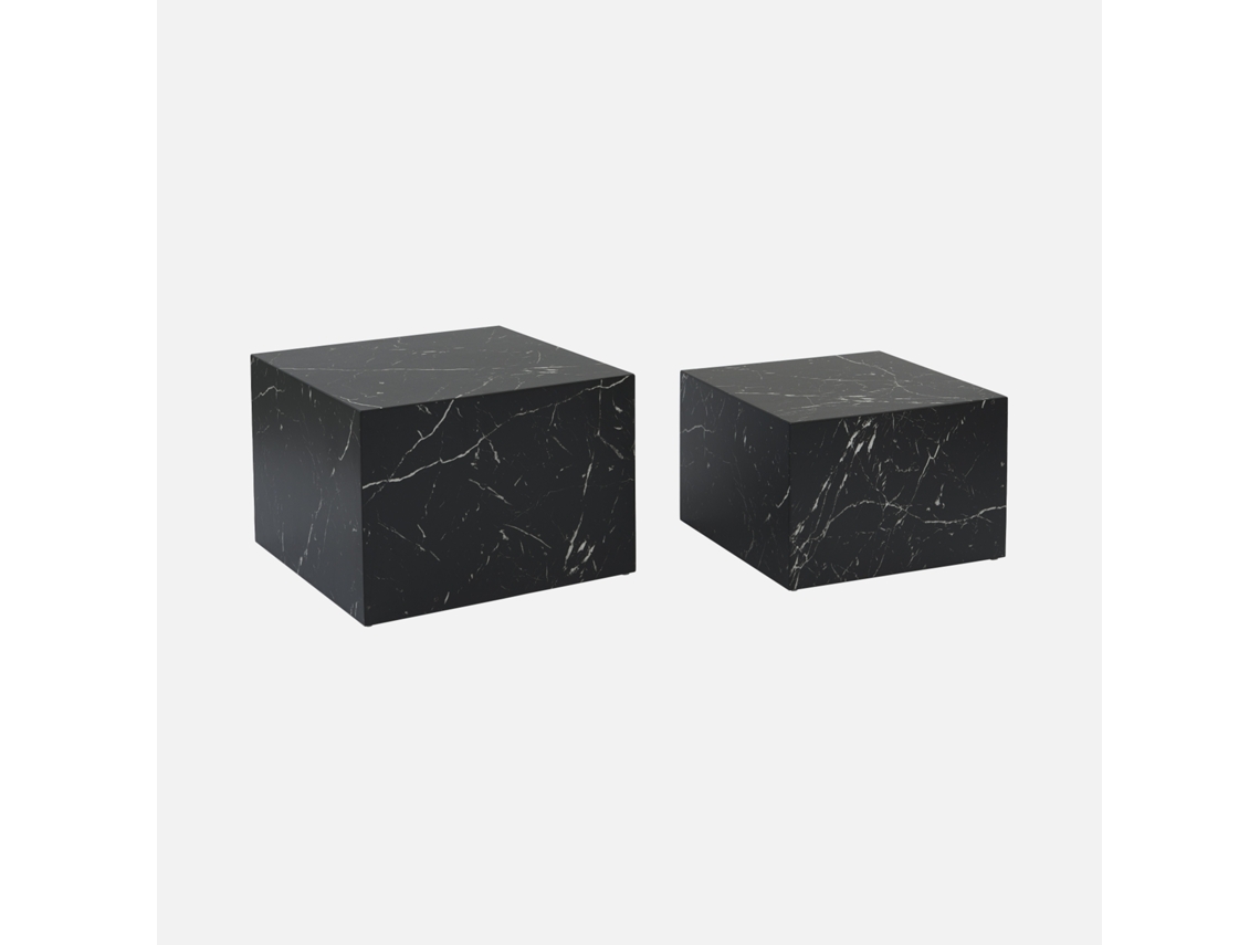 Mesa de Centro Quadrada com Efeito Mármore Set de 2 Preto SWEEEK