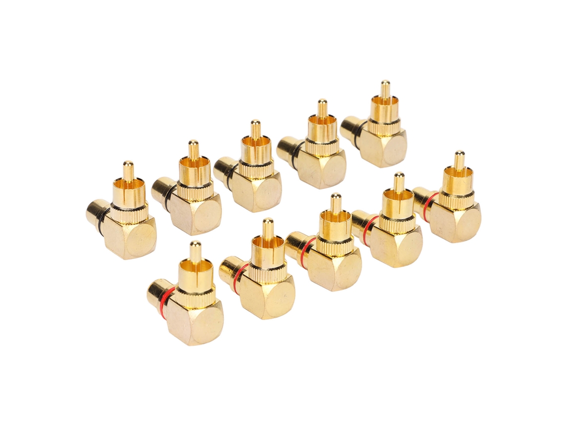 ADAPTADORES Mali RCA ângulo reto macho para fêmea 90 graus cobre dourado