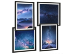 Composição De Quadros Paisagens De Montanhas Rios Florestas Espelharte (4 Peças)