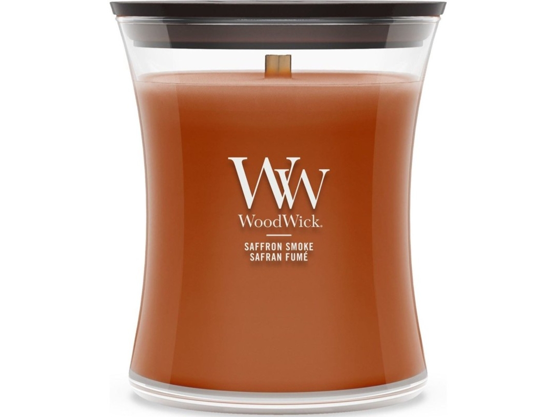 Vela Perfumada Woodwick Saffron Smoke 2674299e, Frasco Médio, Castanho