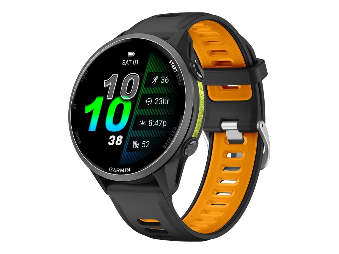 Bracelete para Garmin XIAOMOYU Forerunner 970 Silicone Bicolor Fivela Prateada Preto e Laranja