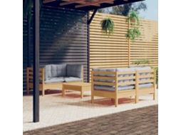 Vidaxl 5 Pcs Conjunto Lounge De Jardim C/ Almofadões Cinzentos Pinho