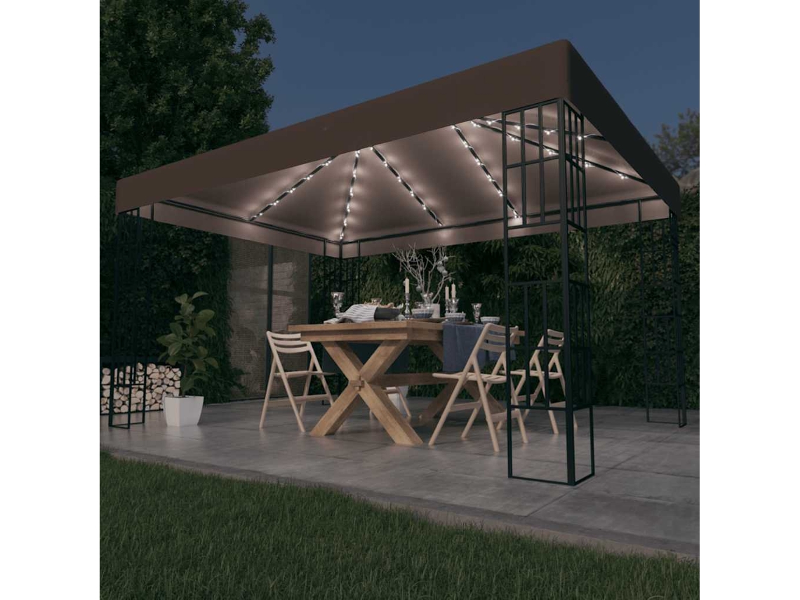 Vidaxl Gazebo Com Cordões De Luzes Led 4x3 M Cinza-acastanhado