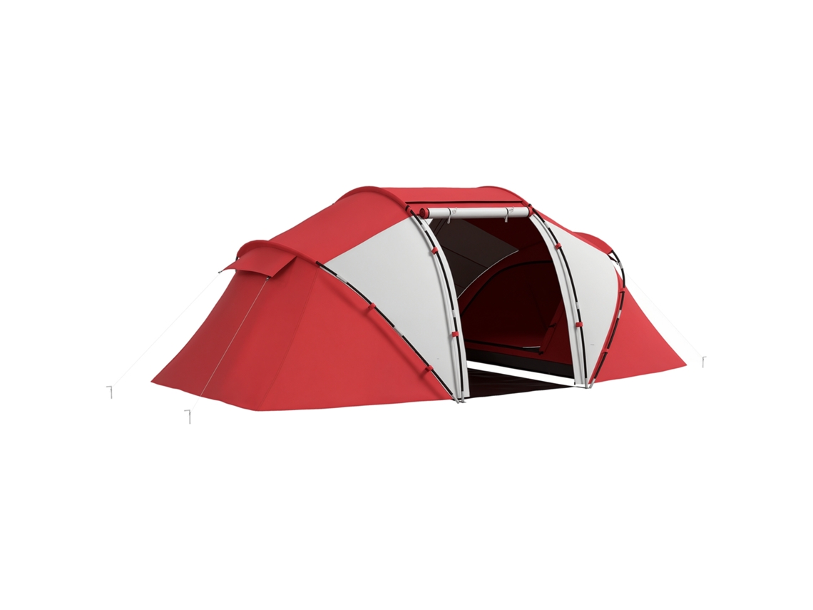 Tenda de campismo familiar 4 a 6 pessoas, tipo cúpula, com 2 cabines, janela e porta ampla, impermeável e ventilada, cinza e vermelha CHEZMOI